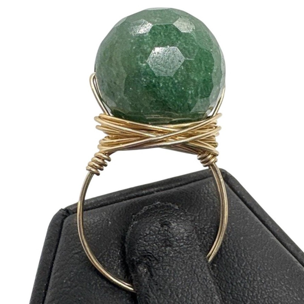 Gold-Filled Wire Wrapped Geodesic Faceted Green Aventurine Ring Size‎ 5.25 Boho